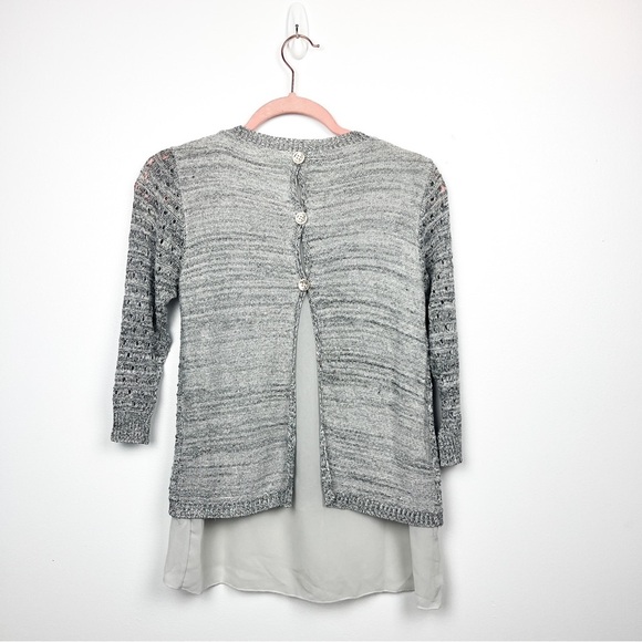 Cleo Petites Off-White Sheer Half-Sleeve Top with Gray Knitted Cover - Picture 9 of 10